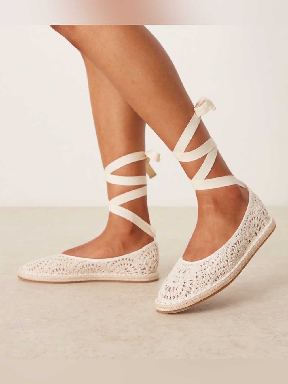 Mango Ivory Crochet Espadrille Ballet Flats